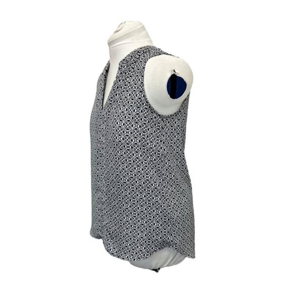 Pleione Womens Sleeveless Blouse S Black & White Patterned Polyester Top - Picture 2 of 8